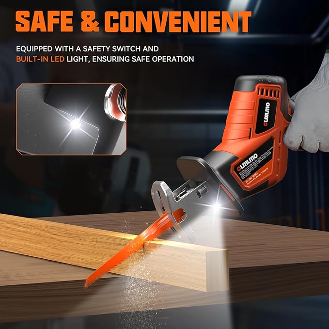 Cordless Reciprocating Saw With 8 Blades – 2×4000mAh Batteries, Brushless Motor, Variable Speed 0‑3200 SPM, Tool‑Free Blade Change, Power Reciprocating Saw for PVC Wood, Metal Cutting DIY