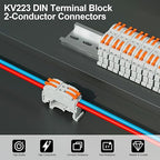 5Pcs DIN Terminal Blocks, 2 Conductor Compact Wire Conductor Splicing Connectors, KV223 Lever Wire Connectors for AWG 28-12, 600V 32A