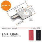 SELTERM 10pcs - 8 Awg 5/16" Stud (Wide) Battery Lugs - Ring Terminal Connectors with 12pcs 3:1 Black & Red Heat Shrink Tubing with Adhesive, Heavy Duty Battery Cable Ends - Tinned Copper Wire Lugs Kit