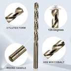 Cobalt Drill Bit Set for Hardened Metal and Stainless Steel, 122Pcs M35 High Speed Steel Twist Jobber Metal Drill Bits 1/16"-1/2", with Plastic Index Storage Case