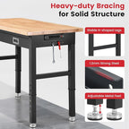 Workbench for Garage with Drawers 48 x 24 Inch Rubberwood Tabletop Work Table with Pegboard, Power Outlets Adjustable Height Work Bench for Woodworking Shop, Home, Office