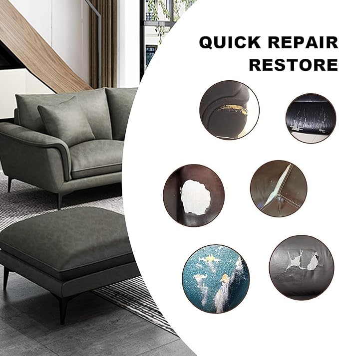 Leather Repair Patch Self-Adhesive Leather Patches for Furniture Couch Sofa Car Seats, PU Vinyl Leather Repair Tape Kit to Fix Office Chairs, Cabinets, Handbags (Dark Gray, 3.9 X 78.7 inch)