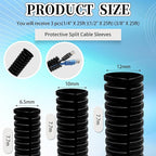 Split Loom Wire 1/4" X 25ft, 1/2" X 25ft, 3/8" X 25ft Electric Wires Covers Flexible Wire Loom Tubing Dog Cat Cord Protector Split Cable Sleeves (1/4", 1/2", 3/8" x 25 Ft)