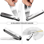 Spurtar 32 Blades Feeler Gauges 0.0015-0.035'' (0.04-0.88 mm) Stainless Steel Feeler Gauge Set SAE/Metric Feeler Gauge for Measuring Gap Width and Thickness for Guitar, Spark Plug, Piston Measure