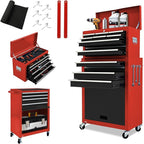 Kirmoasl 13-Drawer Rolling Tool Chest,Large Tool Chest with Wheels,2 in 1 Detachable Tool Chests,Portable Tool Storage,Locking Mechanic Tool Box for Warehouse,Garage (Red&Black)