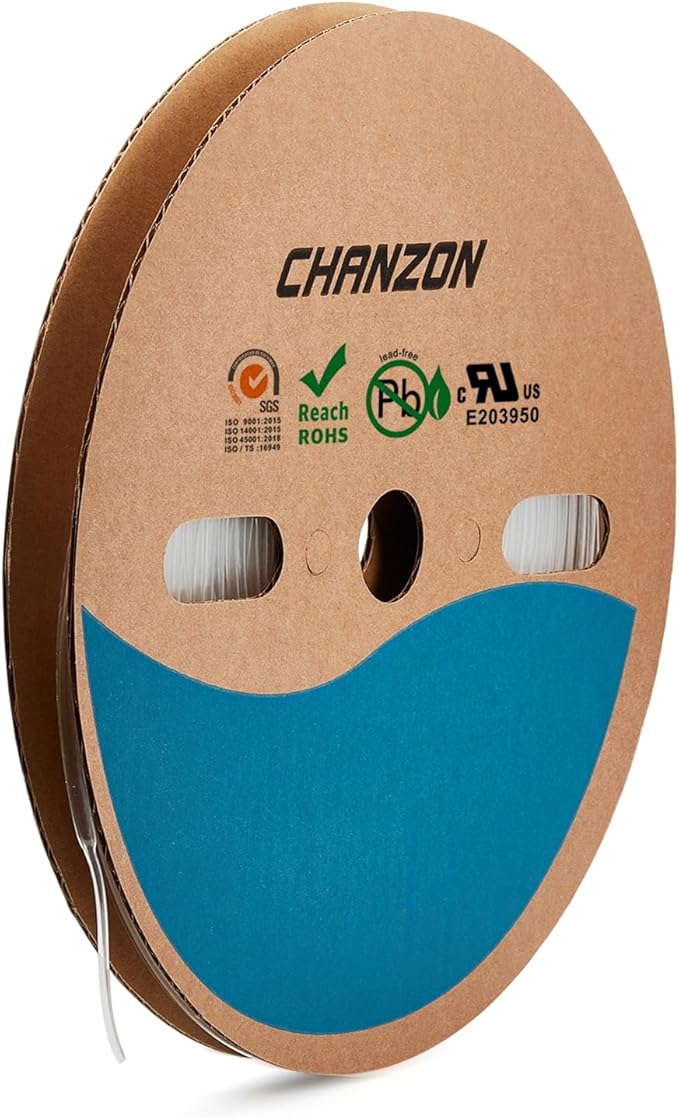 Chanzon 2:1 Ratio - 80Ft Roll - 1/8" (3mm) Heat Shrink Tubing 2:1(25M Total Length) Clear/Transparent Polyolefin Sleeving Wrap Shrinking 2 to 1 1pcs