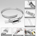 Hose Clamps 30FT Strap+30 Fasteners,DIY Cut-To-Fit 304 Stainless Steel Adjustable Large Worm Gear Band Clamp Assortment Kit,Metal Screw Fasteners and Strapping for Pipe,Duct,Pole,Tube
