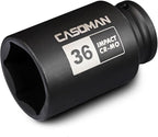CASOMAN 1/2" Drive x 36 mm Deep 6 PT Impact Socket, CR-MO, 1/2-inch Drive 6 Point Axle Nut Socket for Easy Removal of Axle Shaft Nuts (36MM)