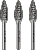 LU&MN SH-5 Tungsten Carbide Burr Rotary File Flame Shape Double Cut (1/2” Cutter Dia X 1-1/4”Cutter Length) with 1/4'' Shank Dia,3PCS