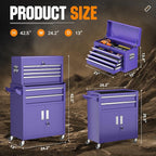 Crownland 8-Drawer Rolling Tool Chest with Wheels, Lockable 2 in 1 Detachable Tool Cabinet wit Drawers and Black Liners, Garage Top Toolbox & Bottom Storage Cart with Side Hooks(Purple)