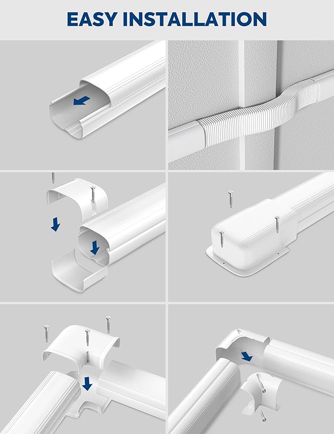 4" 9.5Ft Mini Split Line Set Cover with Flexible Duct, Upgrade PP Decorative Minisplit Lineset Cover Kit, Paintable for Mini Split, Air Conditioner, Central AC, HVAC and Heat Pumps, White