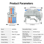 5Pcs Lever Wire Connectors, 2 in 4 Out, Push-in, 4-2.5 mm² Quick Wiring DIN Terminal Blocks, 30Pcs Wire Ferrules Terminals & 5.51 Inch DIN Rail Included