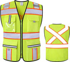 Class 2 Safety Vest with Zipper Front and multiple Pockets, High Visibility Vest, Meets ANSI/ISEA Standards
