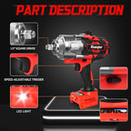 Cordless Impact Wrench 1/2" for Milwaukee 18V Battery, Impact Wrench 1450FT-LBS(2000N.m) High Torque Brushless Electric Impact, with 4 Modes Power Impact Driver for Car, Truck, Mower (No Battery)