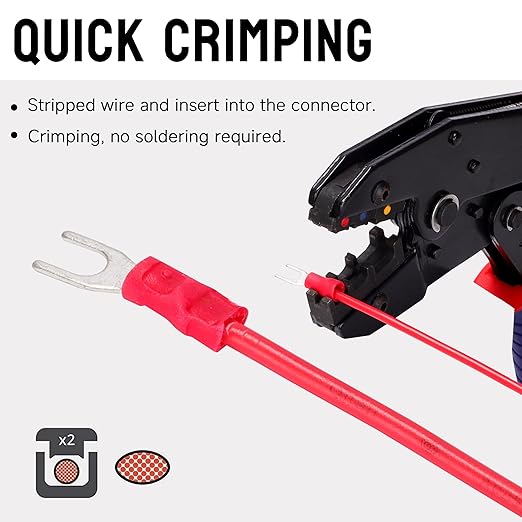 150PCS Fork Wire Connectors Insulated - Red 22-16 AWG M4 Stud Size #8 - U-Type Tinned Copper Spade Electrical Crimp PVC Terminals