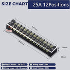 Terminal Block (4 Sets) 4Pcs 12 Positions Dual Row 600V 25A Screw Terminal Strip Blocks with Cover&4Pcs Pre-Insulated Barrier Termina Block Strip&48Pcs Insulated Fork Wire Connector