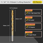 Drill Bit, 7/32" Cutting Diameter, 4341 HSS TiN Coated 135° Cutting Angle Jobber Bits - (Applications: for Drilling Soft Metal Plastic Wood), 10-Pieces