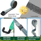 Tree Stand Strap Bow Hangers - Comes with 3 Metal Gear Hooks and 1bow Hanger Archery, for Tree Stand Platform Saddle Hunting Accessories-No Plastic Parts，Storage Bag Included
