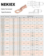 10PCS 3/0AWG - 3/8''Stud Heavy Duty Copper Terminals,Battery Cable Crimp Lugs,Battery Cable Ends,Bare Copper Eyelets Tubular Ring Terminals,Closed End Crimp Electric Connectors