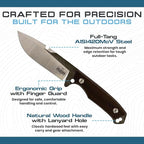 Prandi Cortel Traditional Fixed Blade Knife – Bushcraft Full Tang Survival Knife with Handmade Leather Belt Sheath for Hunting, Camping, Tactical, and Outdoor Field Use – AISI420MoV Steel – 3.076.T
