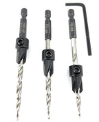 FTG USA Adjustable Wood Countersink Drill Bit Set 3 Pc #10 (3/16") with Tapered Drill Bits for Woodworking