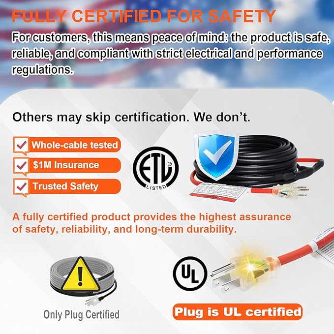 Efficient Water Pipe Heat Tape for Water Pipe Freeze Protection, Self-Regulating Heating Cable for Metal and Plastic Pipes, Energy-Saving Water Pipe Heating Cable, 6Ft, 120V