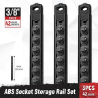 Magnetic Socket Organizer, 3-Piece Heavty Duty ABS Socket Holder, Socket Rail for Tool Box, Premium Quality 360° Swivel Socket Rack with 42 Clips for 3/8-Inch(Black)