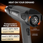 ROMECH Heat Gun, Heavy Duty Fast Heating, Variable Control 120°F~1200°F (50℃-500℃) 4 Nozzles Heat Gun for Crafting, Shrink Tubing,Vinyl Wrap(Gray)