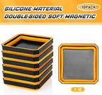 Barydat 10 Pcs Magnetic Tool Tray Collapsible Foldable Parts Trays Set Magnetic Screw Tray Magnetic Parts Bowl Square Silicone Magnetic Tool for Bolts Nuts Washers Pins Screw Parts (Orange)