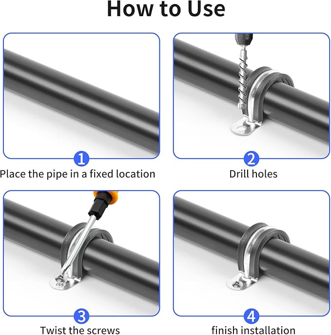 1-1/4 Inch Reinforced Rigid Pipe Strap, 20 PCS 2 Holes U Bracket Cable Clamp Hanger, Rubber Cushioned Insulated Clamp, Conduits Strap Clamps for Pipe Fixing on Various Surfaces(32mm)
