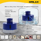 Drilax Pro Series 3 Inch Diamond Hole Saw | for Angle Grinders (5/8"-11 Thread) & Regular Drills (Adapter Incl.) | 1-3/8" Depth | Fast Dry Drilling for Large Pipes, Ducts, Recessed Lights | Long Life