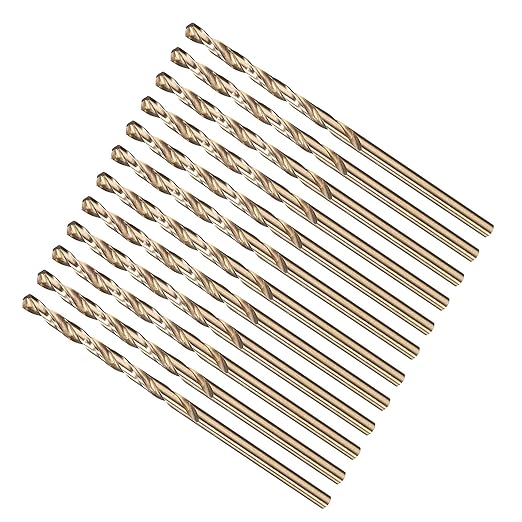 METALLIXITY Drill Bit (#38) 12Pcs, M2 High-Speed Steel Micro Number Bits Spiral Flute 135°Point Tip Gold Finish for Stainless Steel Iron Copper Aluminum Hard Metal