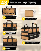 12 Inch Small Tool Bag-48 Pockets,1680D Tear&Abrasion Resistant,Includes Tool Pouch,Tool Belt,Magnetic Wristband&Adjustable Shoulder Strap | Tool Organizer(Brown)