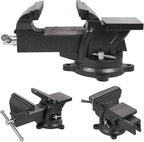 6" Heavy Duty Bench Vise, Pipe Vise Bench Vices with Anvil Swivel Table Top Clamp Locking Base, Double Swivel Rotating Vise Head& Body Rotates 360°-Black