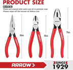 ARROW 3PCS Pliers Set, 6" Needle Nose Pliers, 6" Diagonal Plier, 7" Linesman with Non-slip Handle, Premium Carbon Steel, High Leverage Design
