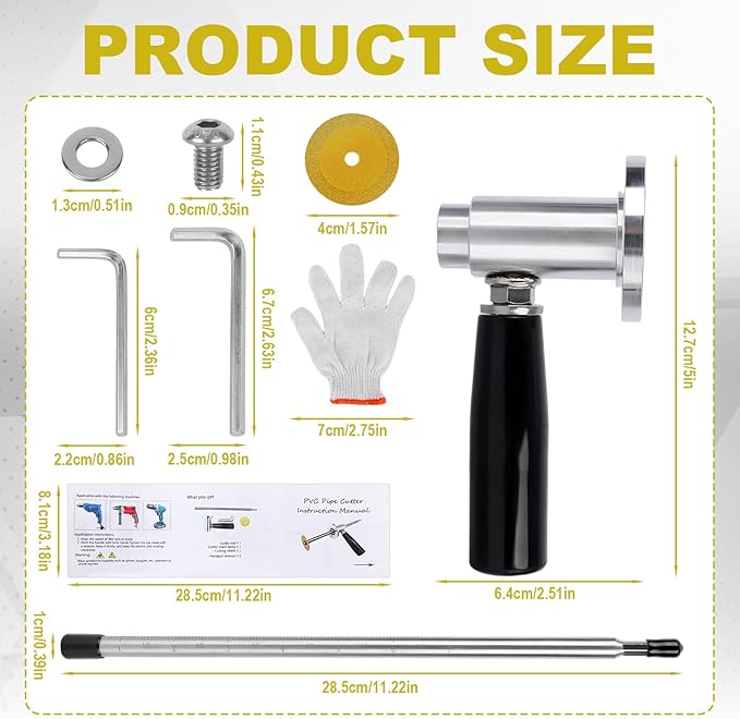 Inside PVC Pipe Cutter, Internal Cut Pipe Cutter Tool Set Adjustable 7in/17.78cm Cutting Depth Gauge Plumbing Tools for 1.5-8in/3.81-20.32cm Pipes Compatible with Drills & Impact Drivers
