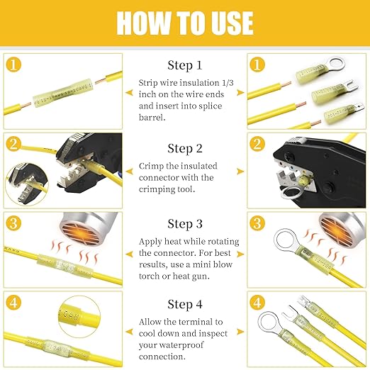 300PCS Heat Shrink Wire Connectors, 22-10 AWG Waterproof Electrical Wire Terminals Kit, Marine Grade Heat Shrink Butt Connectors Insulated Ring Fork Spade Butt Splices for Automotive Boat Truck