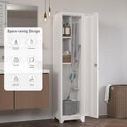 Metal Tall Broom Storage Cabinet, 65" Broom Closet Cabinets with Adjustable Shelves and S-Hooks, Slim Bathroom Cabinet, Metal Storage Cabinets for Home Office, Pantry, Bathroom
