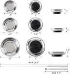 3 Pieces Magnetic Tool Trays with 5LBs Telescoping Magnetic Pick-up Tool Set, 3" 4" 6" Stainless Steel Magnet Tray Parts Holder for Screws, Mechanic's