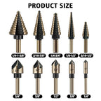 5Pcs Step Drill Bit & 5Pcs Countersink Drill Bit Set, Titanium Coated, 50 Sizes of Step Bit for Metal with Aluminum Case, Multiple Hole Stepped Up Bits for DIY