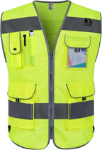 TCCFCCT Reflective Safety Vest 9 Pockets High Visibility Vest for Men Women, Hi Vis Reflective Work Vest for Safety, Meets ANSI/ISEA Standards, (Yellow, XX-Large)