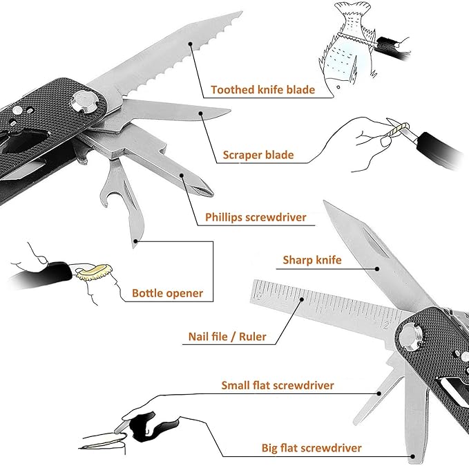 Poeland Multitool Pliers Set Stainless Steel Screwdriver Tool with 11 Screwdriver Bits Black 10 Pack
