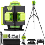Laser Level with Tripod, 16 Line 360° Self-Leveling 4D Green Cross Line Laser with 2 Batteries, Aluminum Stand, Adjustable Brightness, Magnetic Bracket, Remote Control