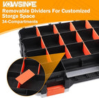 Double Side Tool Organizer, Hardware Storage Box, 34-Compartments Small Parts Organizer with Removable Dividers for Screws, Nuts, Nails, Bolts