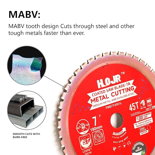 Metal Cutting Circular Saw Blade, Steel and Stainless Steel Cutting, The Cutting Head uses a Special Anti-Heat Sticking Coating with high Finish and Long Life, FMB 7 inch 45-Tooth 20mm -TA