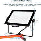 PARMIDA LED Dual-Head Work Light, 6ft Adjustable Tripod Stand, 20,000 Lumen, 200W, UL Approved Power Cord, Durable Aluminum Body, IP65 Waterproof, Foldable Stand, Multi-Directional & Detachable Heads