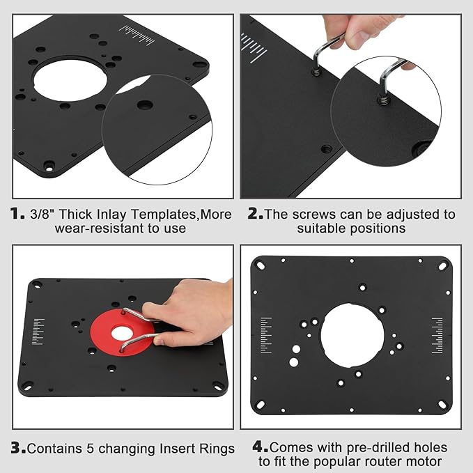 Precision Aluminum Router Table Insert Plate Compatible with Various Router Models, Featuring Pre-Drilled Templates, Ideal for Both DIY Enthusiasts and Professional Woodworkers