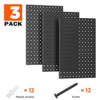 Metal Pegboard Panels 16×12 Inch, Wall-Mounted Tool Organizer Boards, Modular Pegboards for Garage, Workshop, Kitchen, Workbench, or Storage Room (3 PCS, Black)