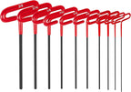 10-Piece Red Inch/SAE T-Handle Allen Hex Key Wrench Set(3/32-3/8)，7.4 inches long, Printed Specifications, Versatile Tool for DIY