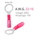 Wirefy 150 PCS Heat Shrink Ring Terminals 3/8" - a Resistant Ring Connectors - Eyelet Wire Connectors - Red 22-16 AWG